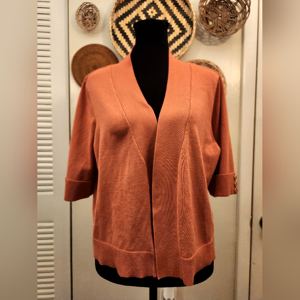 JM Collection Women's Orange Cardigan Sweater - Picture 2 of 6